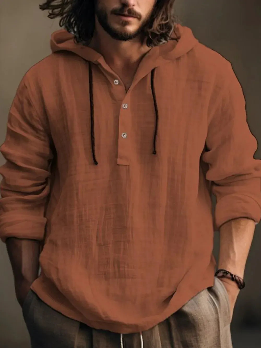 Men's Full Size Half Button Long Sleeve Hoodie by Trendsi