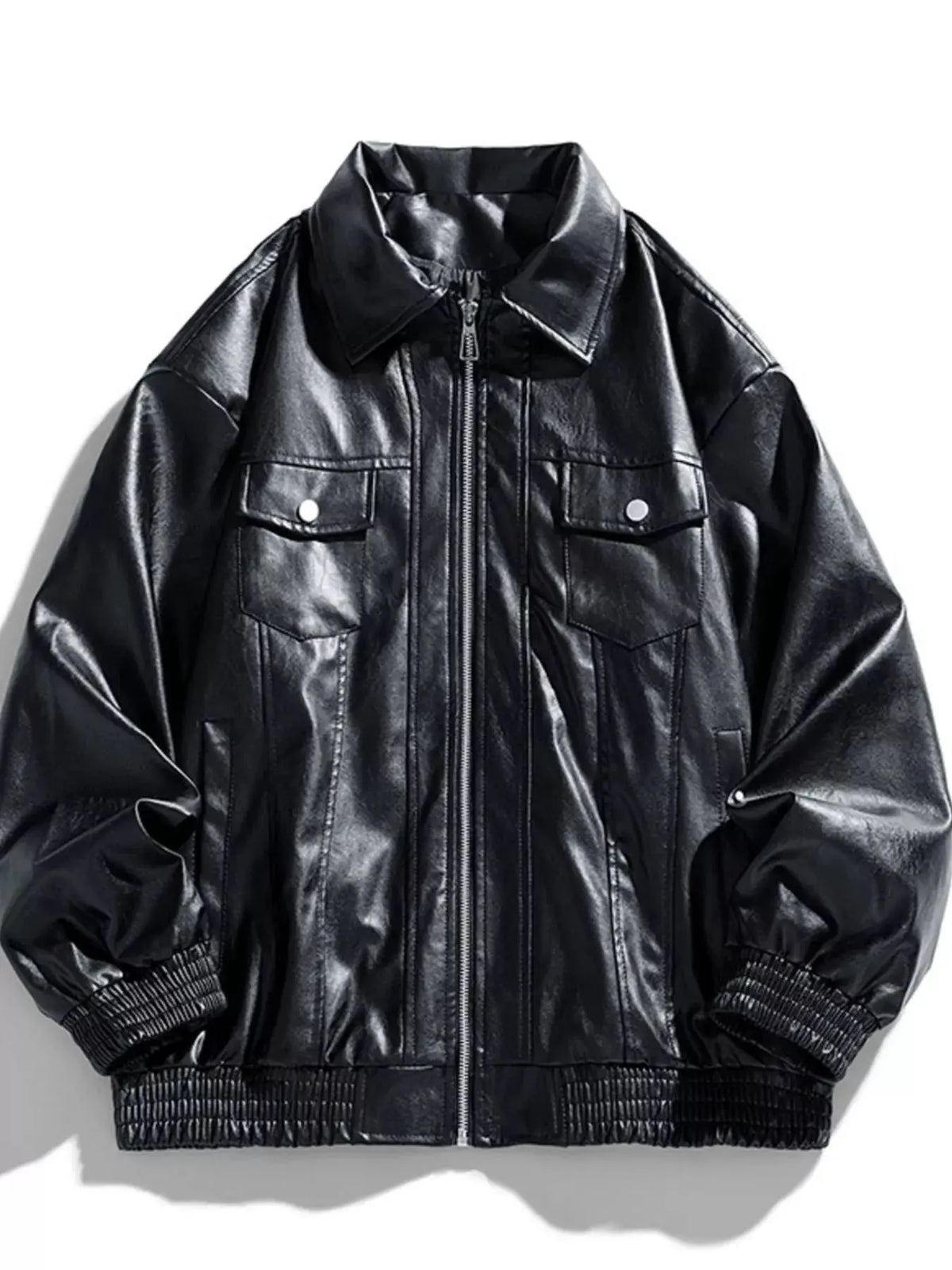 Men's Plus Size Zip Up Leather Jacket by Trendsi