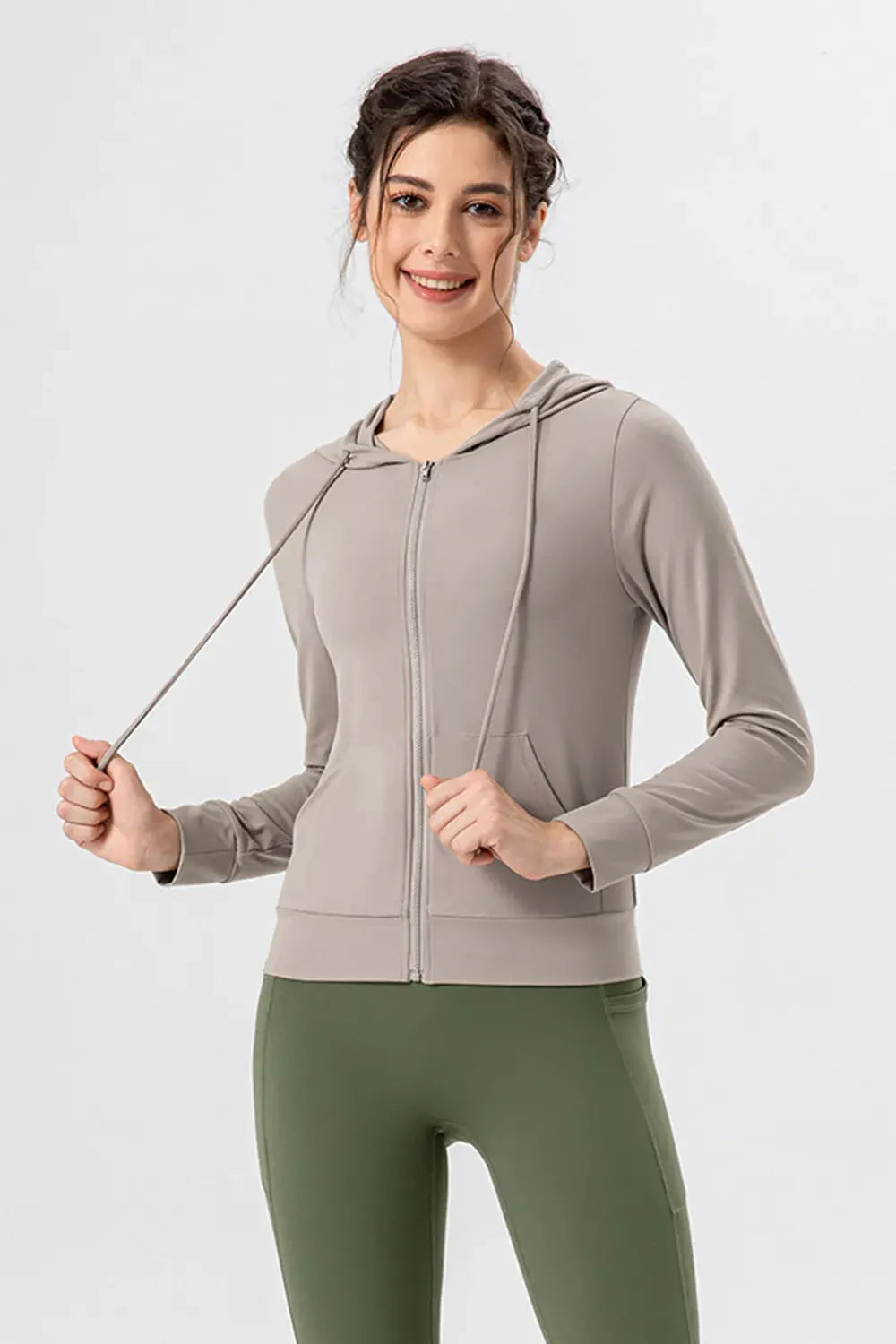 Drawstring Zip Up Hooded Active Outerwear by Partner Label