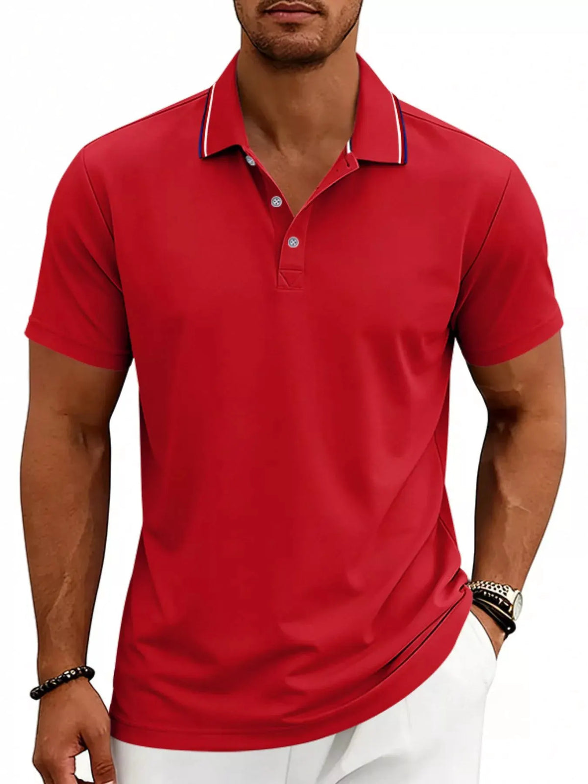 Men's Full Size Casual Button Detail Polo Plus Size by Trendsi