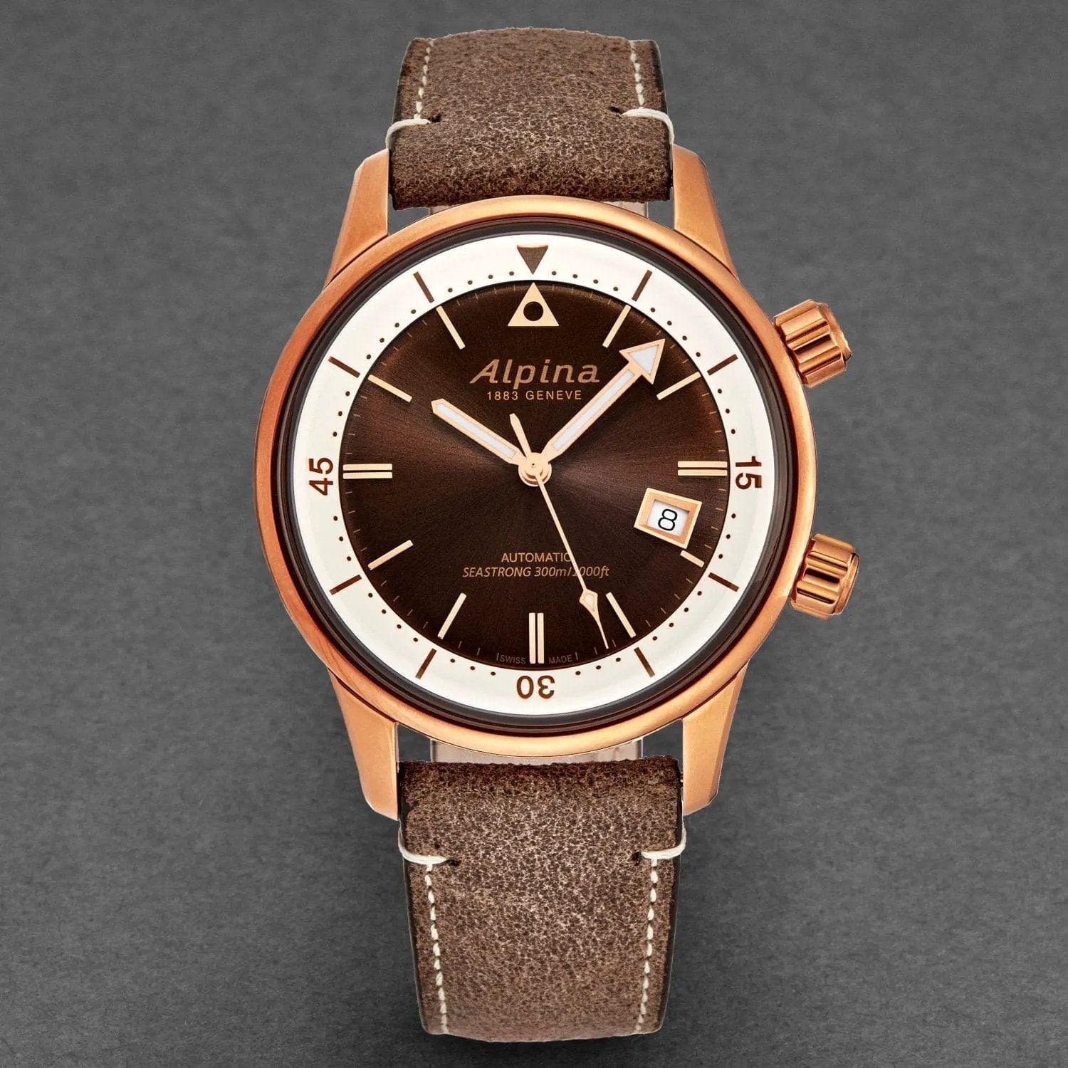 Alpina Men's AL525BRC4H4 'Seastrong' Diver Heritage Brown Dial Bronze by Rose Quartz