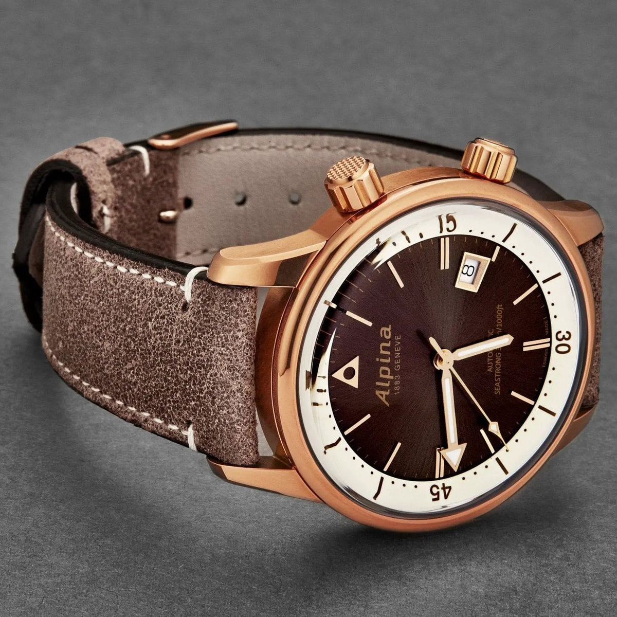 Alpina Men's AL525BRC4H4 'Seastrong' Diver Heritage Brown Dial Bronze by Rose Quartz