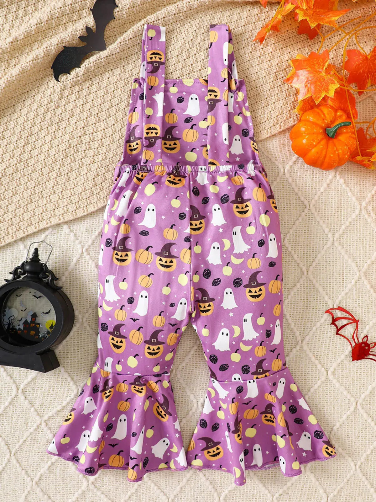 Children's Halloween Pumpkin Print Bell-Bottom Jumpsuit by Trendsi