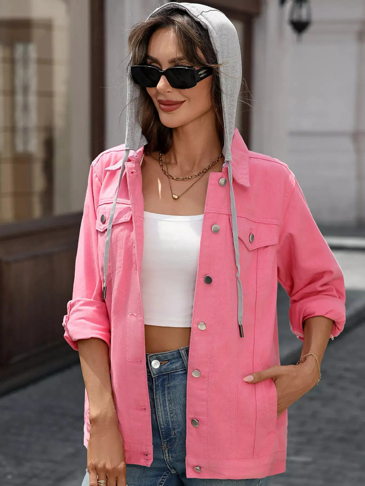 Button Up Long Sleeve Denim Jacket by Partner Label