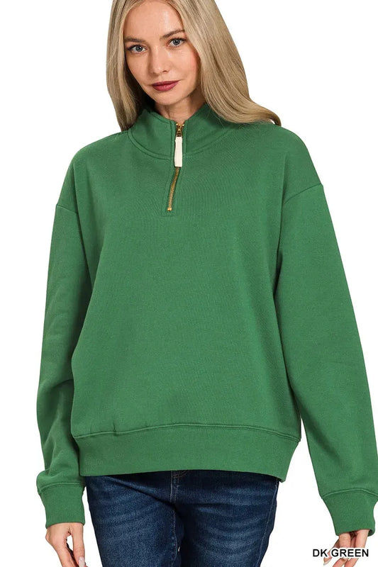 Zenana Fleece Half Zip Sweatshirt by Zenana