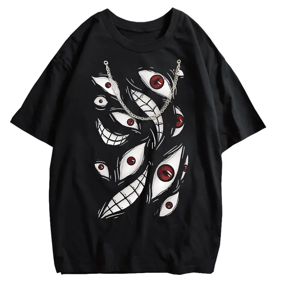 Harajuku Anime Eyes Graphic Washed T-Shirt Men Streetwear Cotton Tee by Vimost Shop