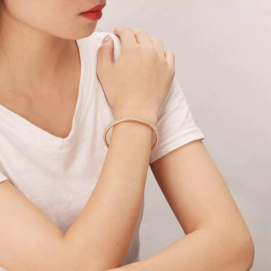 18K Gold-Plated Copper Zircon Open Bracelet by Partner Label