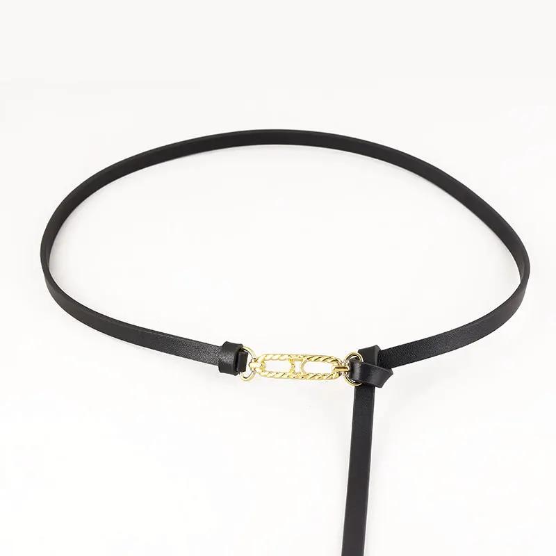 Gold Buckle Skinny Belt by Trendsi