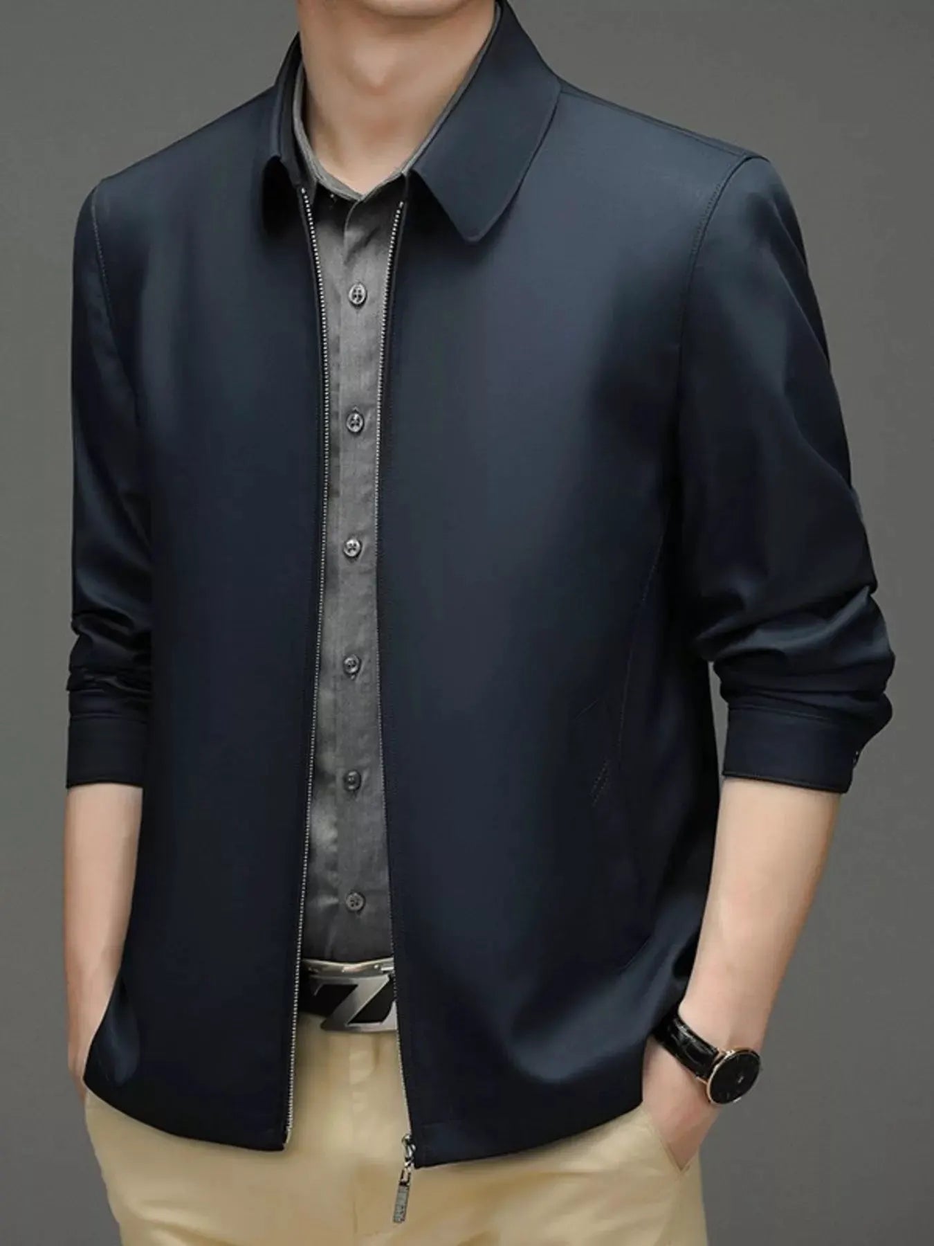 Men's Plus Size Zip Up Long Sleeve Jacket by Partner Label