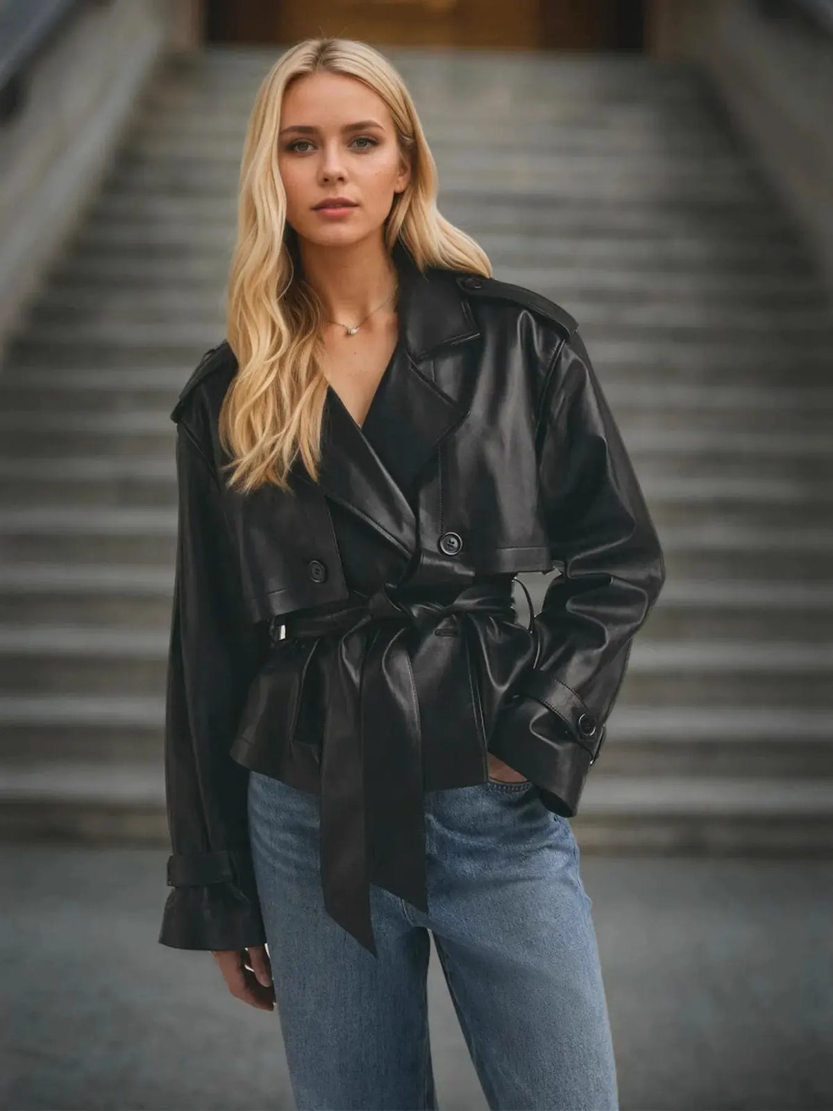 Leather Belted Trench Jacket by Partner Label
