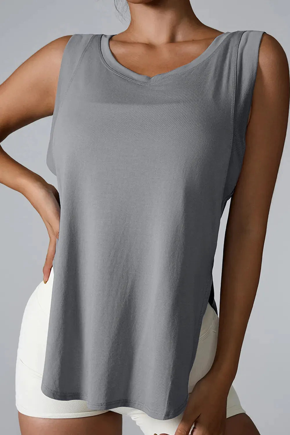 Slit Round Neck Active Tank by Partner Label