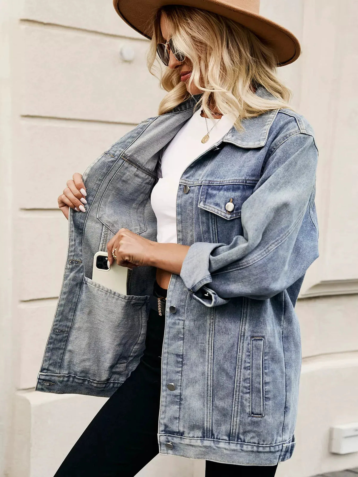 Button Up Long Sleeve Denim Jacket by Partner Label