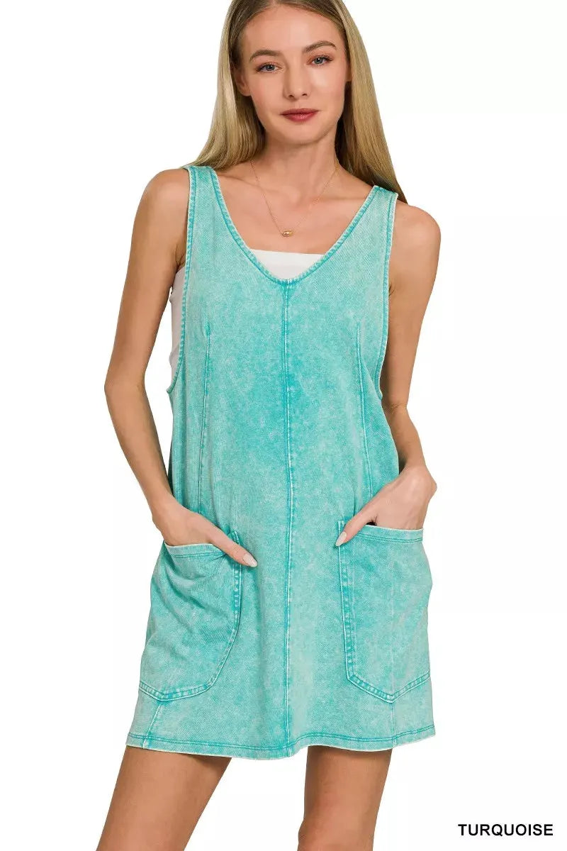 Zenana Acid Washed Overall Knit Mini Dress by Zenana