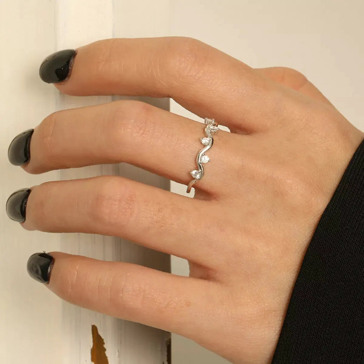 925 Sterling Silver Zircon Wave Ring by Partner Label