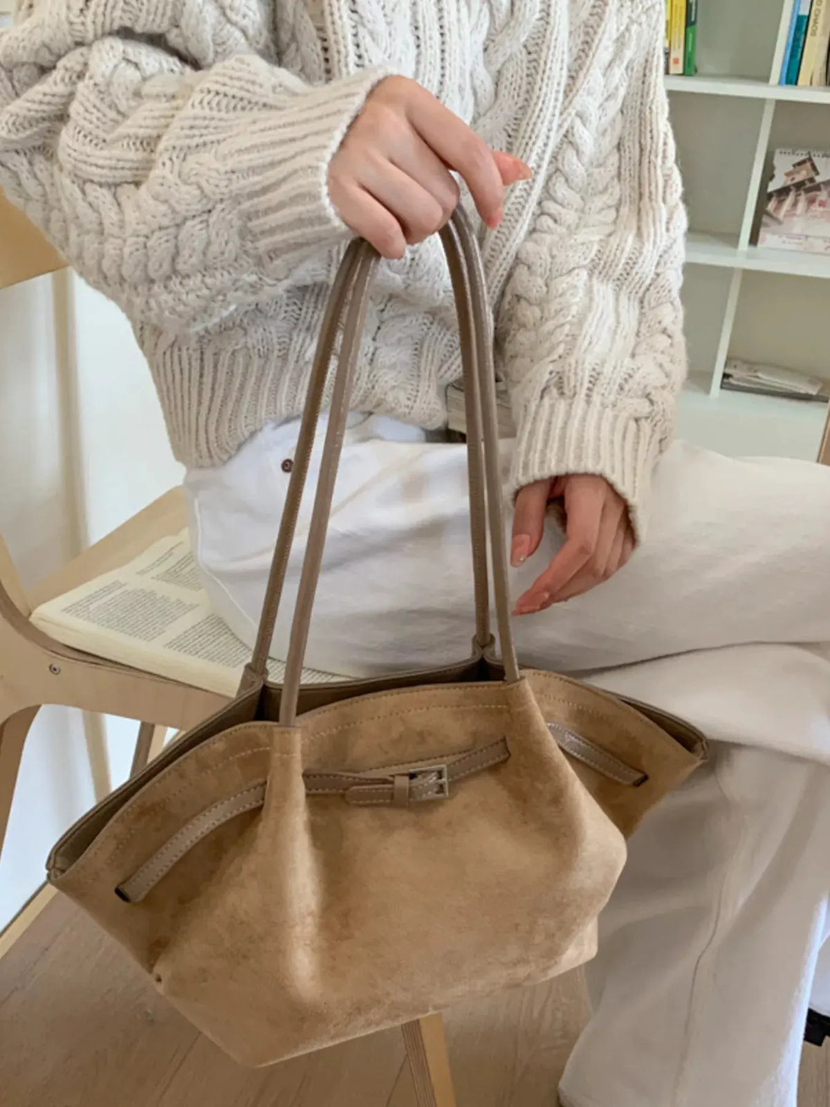 Solid Color Buckle Tote Bag by Partner Label
