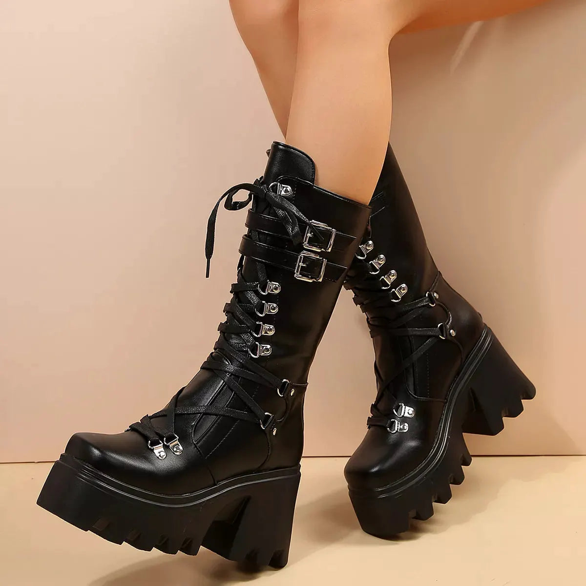 Lace-Up Platform Boots by Partner Label