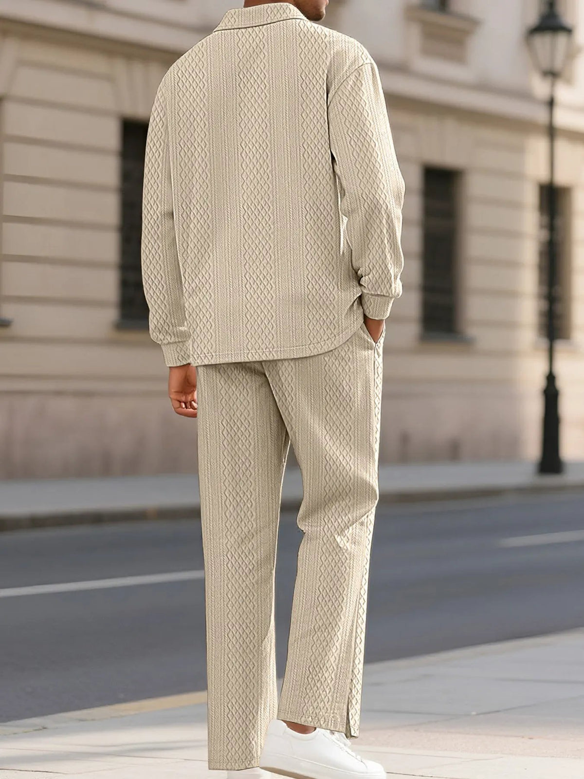 Men's Full Size Textured Long Sleeve Top and Pants Set Plus Size by Partner Label
