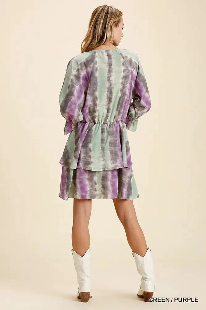 Umgee Tie Dye Ruffled Layered Dress with Elastic Waistband by Umgee