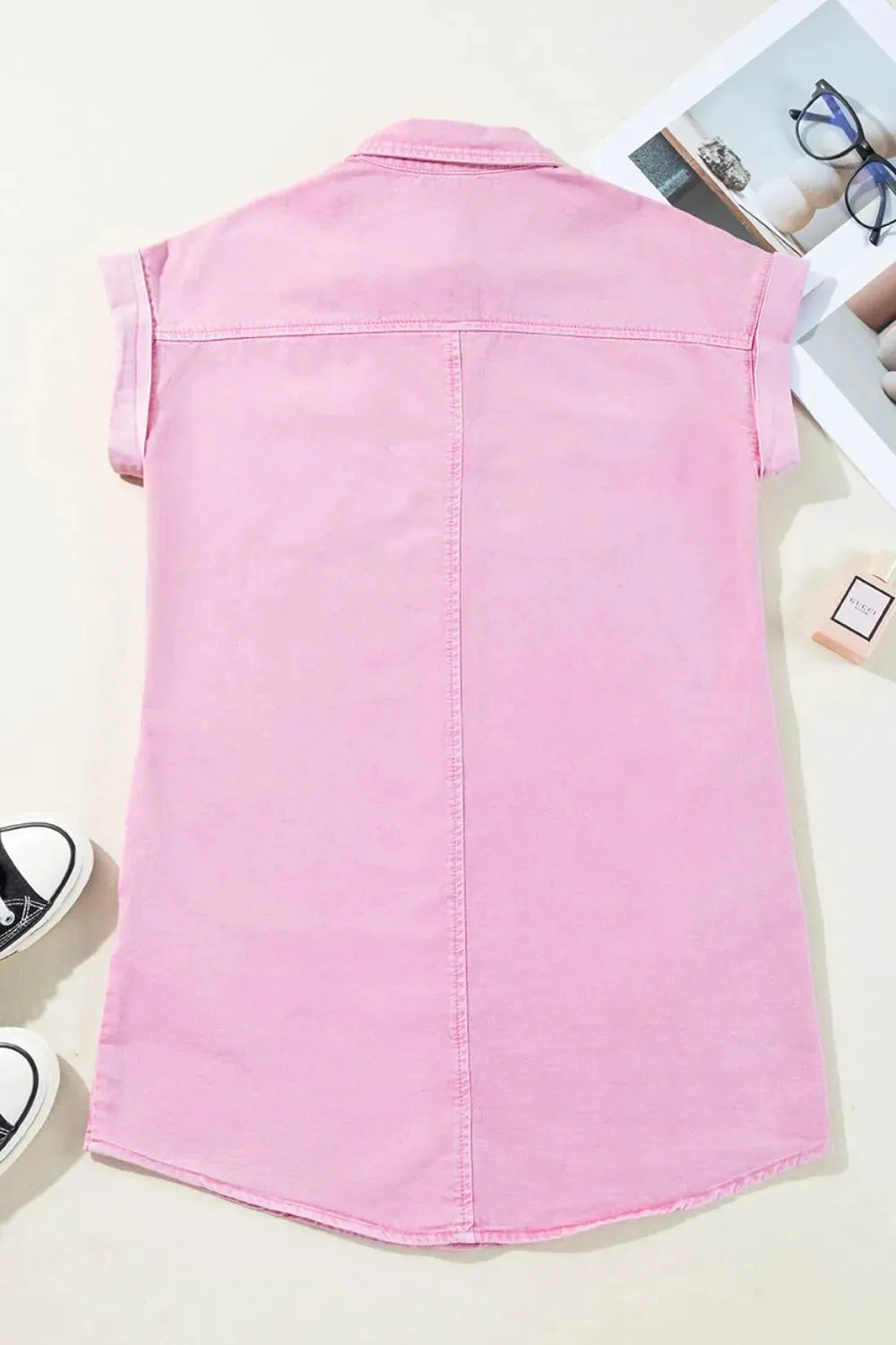 Button Down Short Sleeve Denim Dress by Partner Label