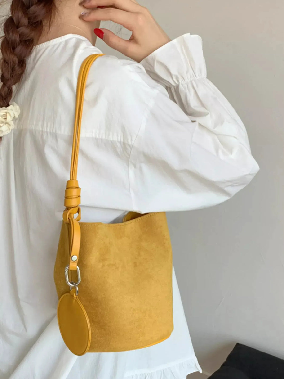 Suede Solid Color Bucket Bag by Partner Label