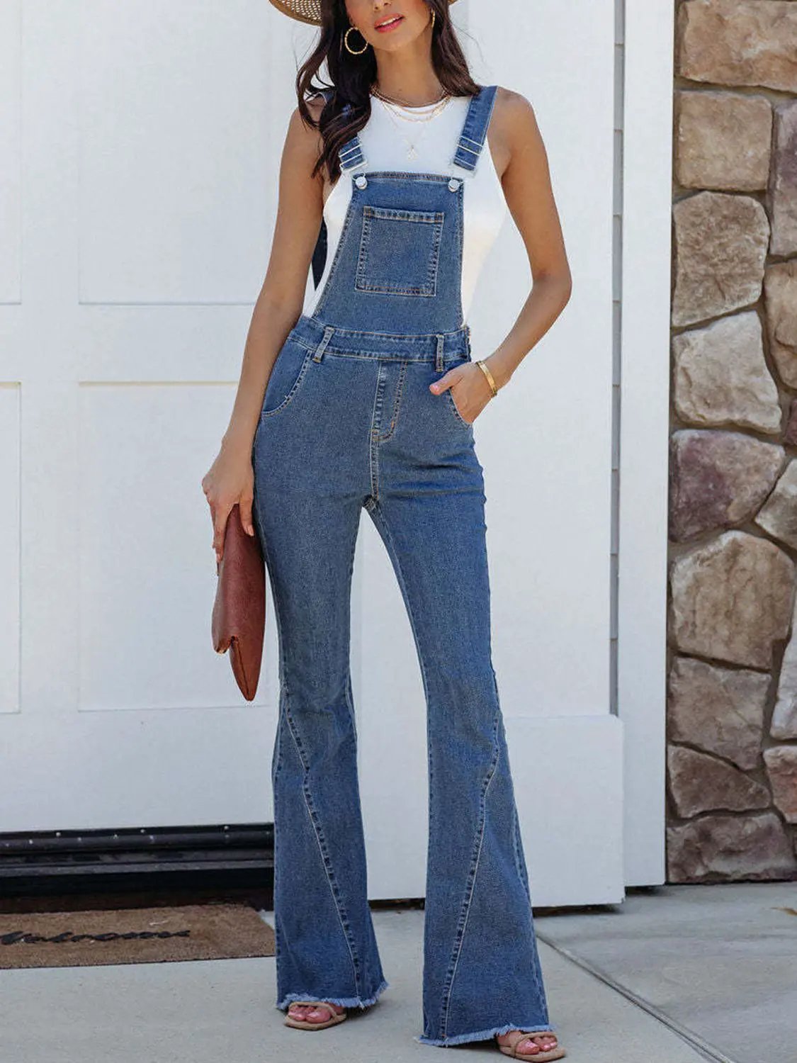 Raw Hem Denim Overall by Partner Label