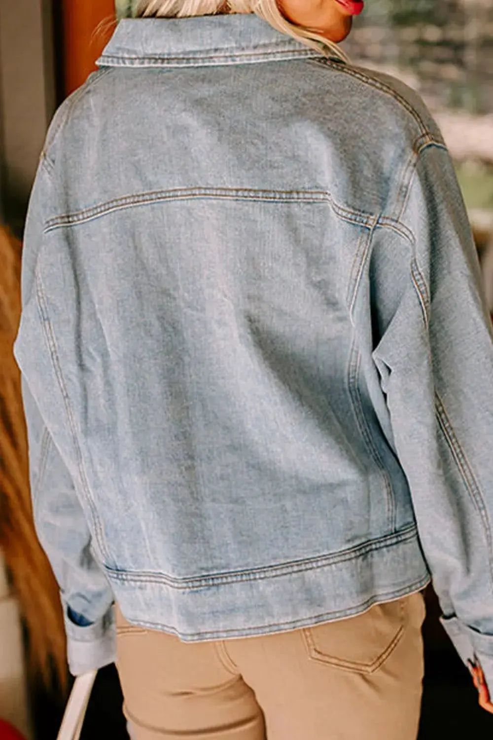 Zip Up Drop Shoulder Denim Jacket by Partner Label