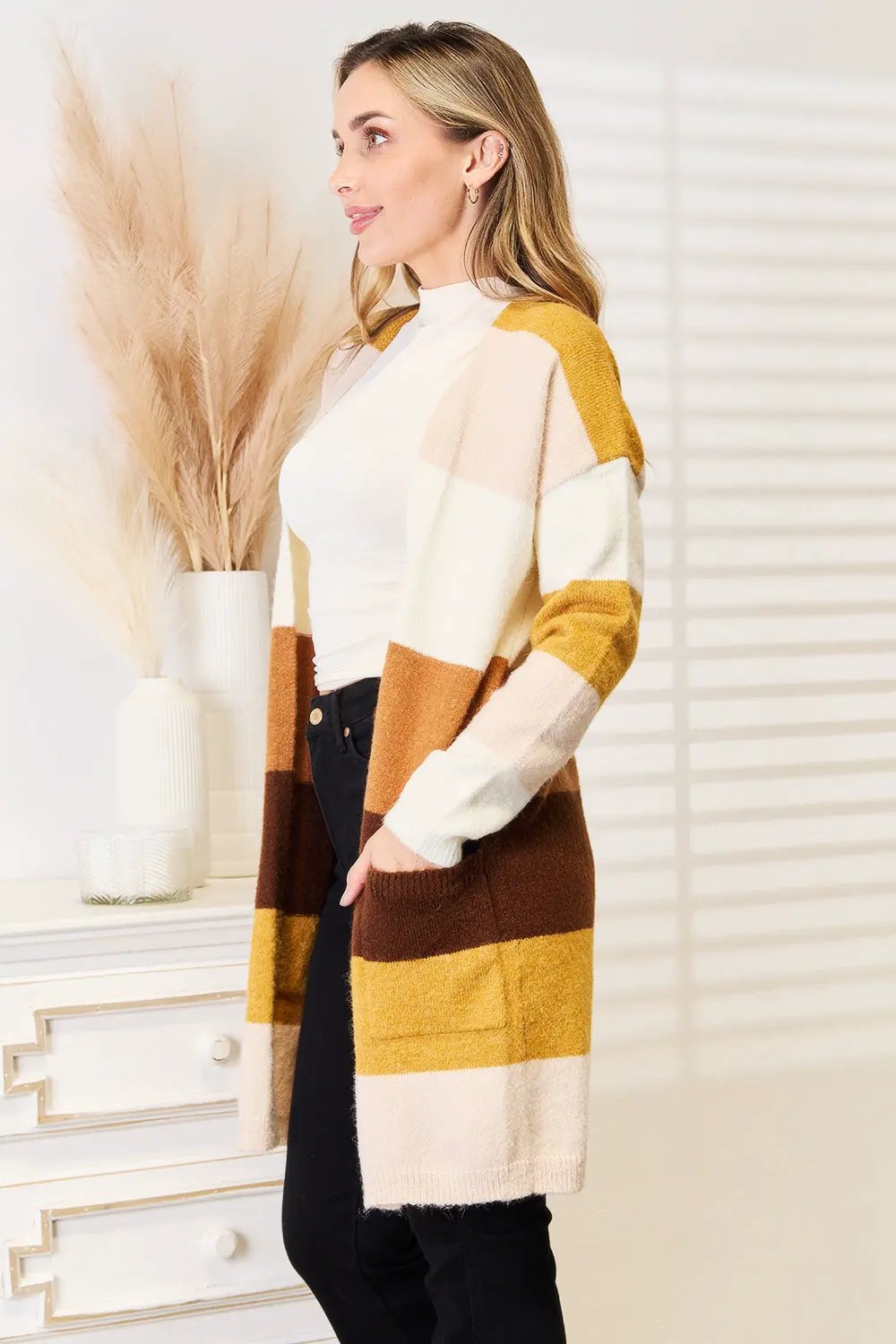 Woven Right Color Block Dropped Shoulder Cardigan by Woven Right