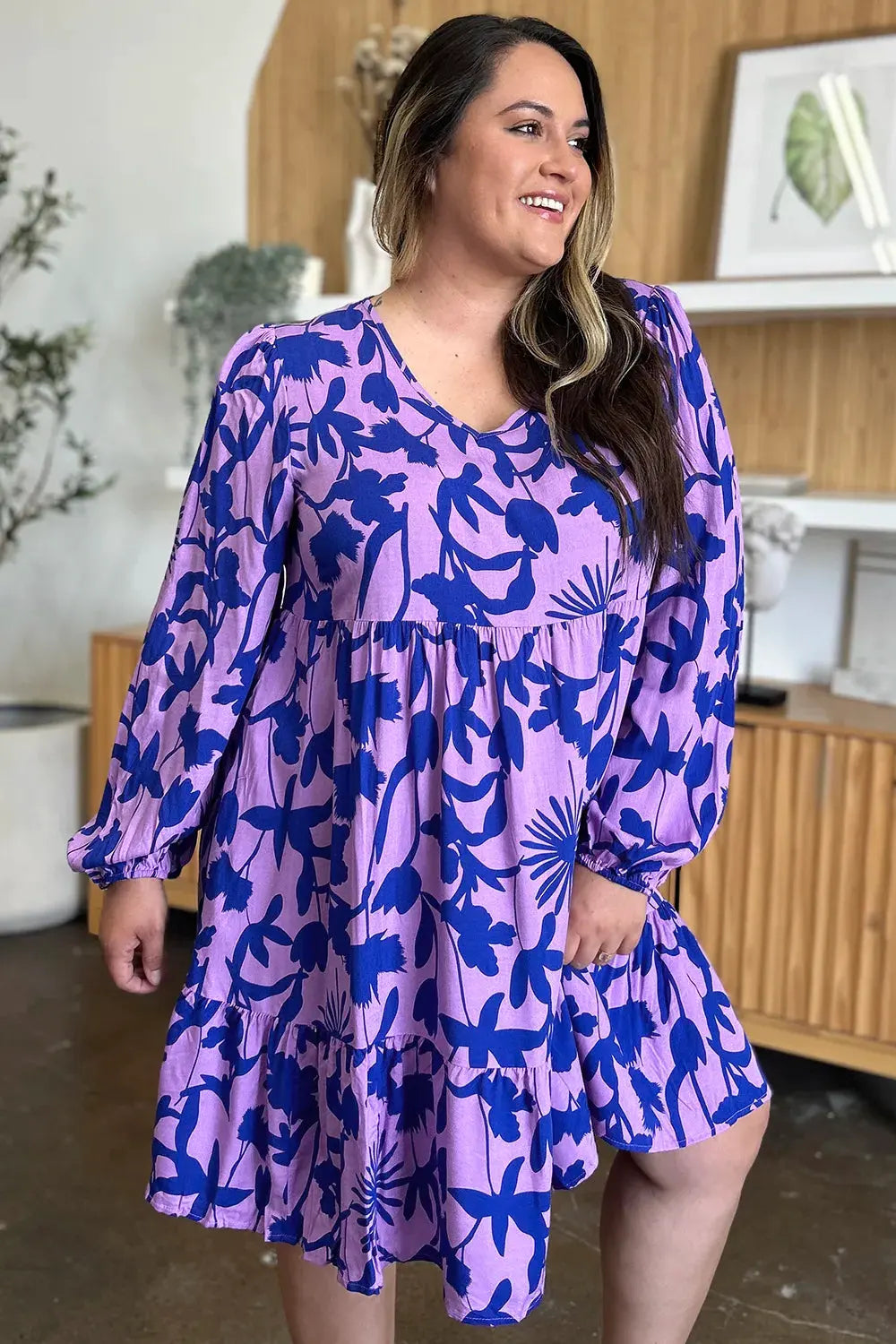 Double Take Full Size Printed Ruffle Hem Dress with Pocket by Double Take