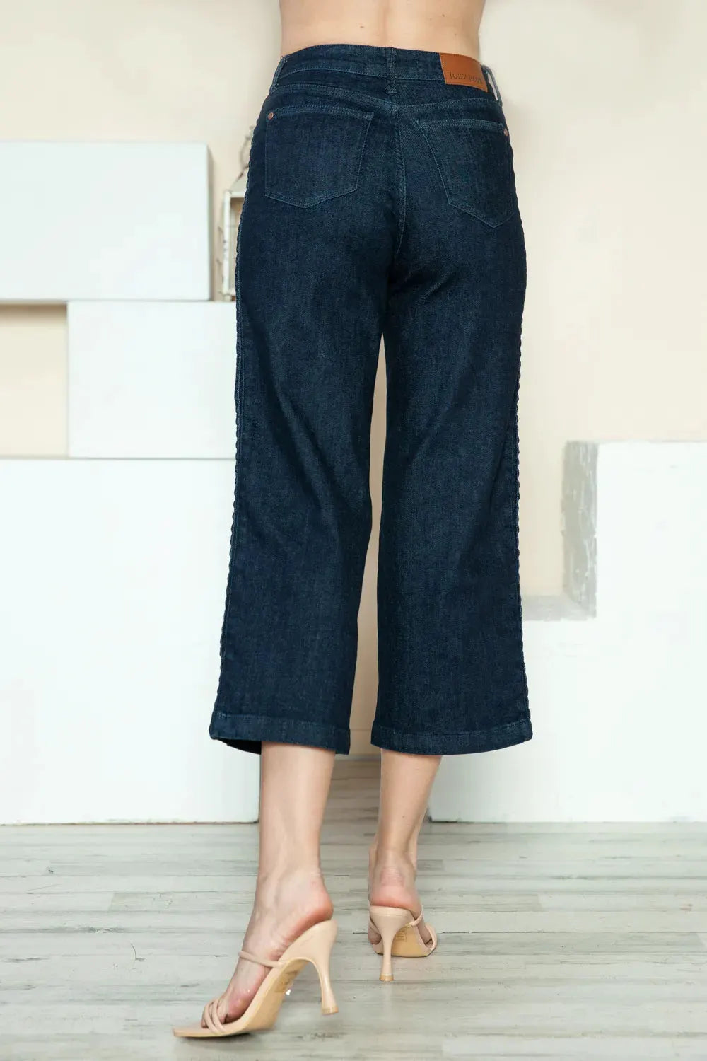 Judy Blue Full Size Side Seam Braid Detail Crop Wide Leg Jeans by Judy Blue