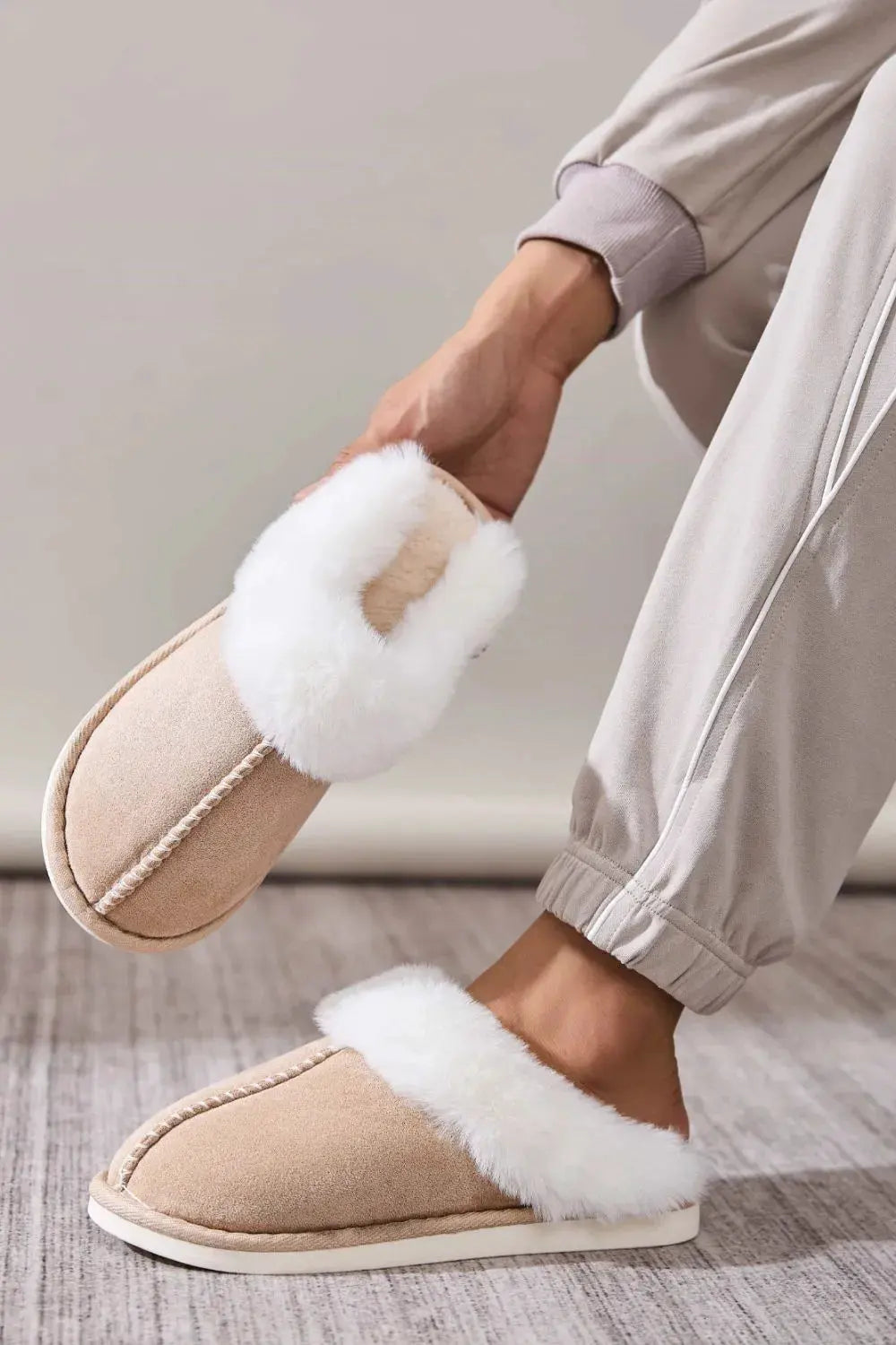 Faux Fur Round Toe Slippers by Partner Label
