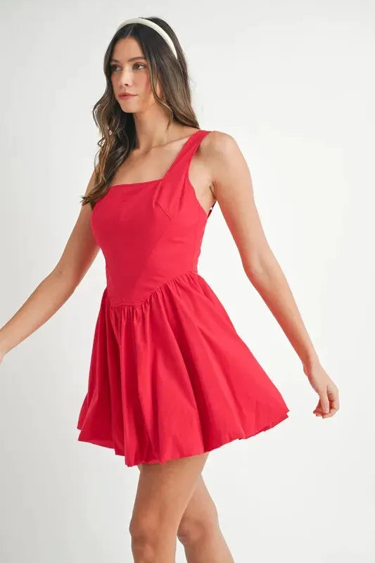 MABLE Poplin Square Neckline Bubble Mini Dress by MABLE