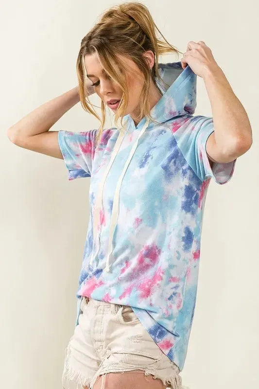 BiBi Tie Dye Terry Hoodie with Drawstring by BiBi