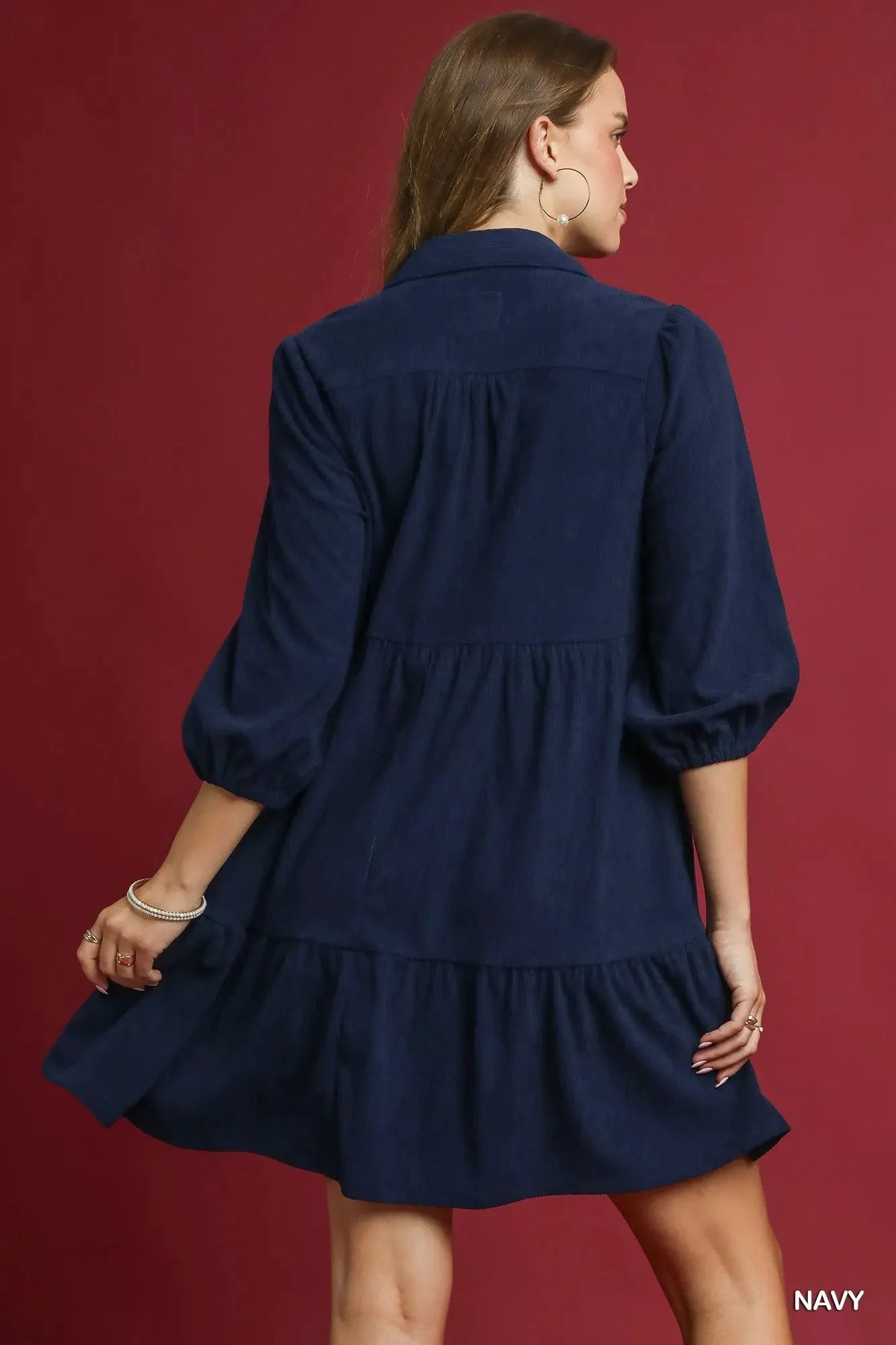 Umgee Tiered Corduroy Mini Dress with Balloon Sleeves by Umgee