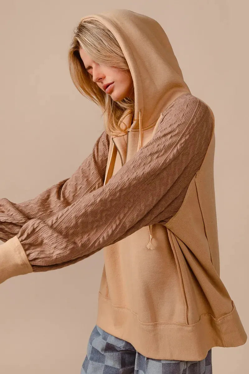 BiBi Half Zip French Terry Hoodie with Kint Sleeves by BiBi