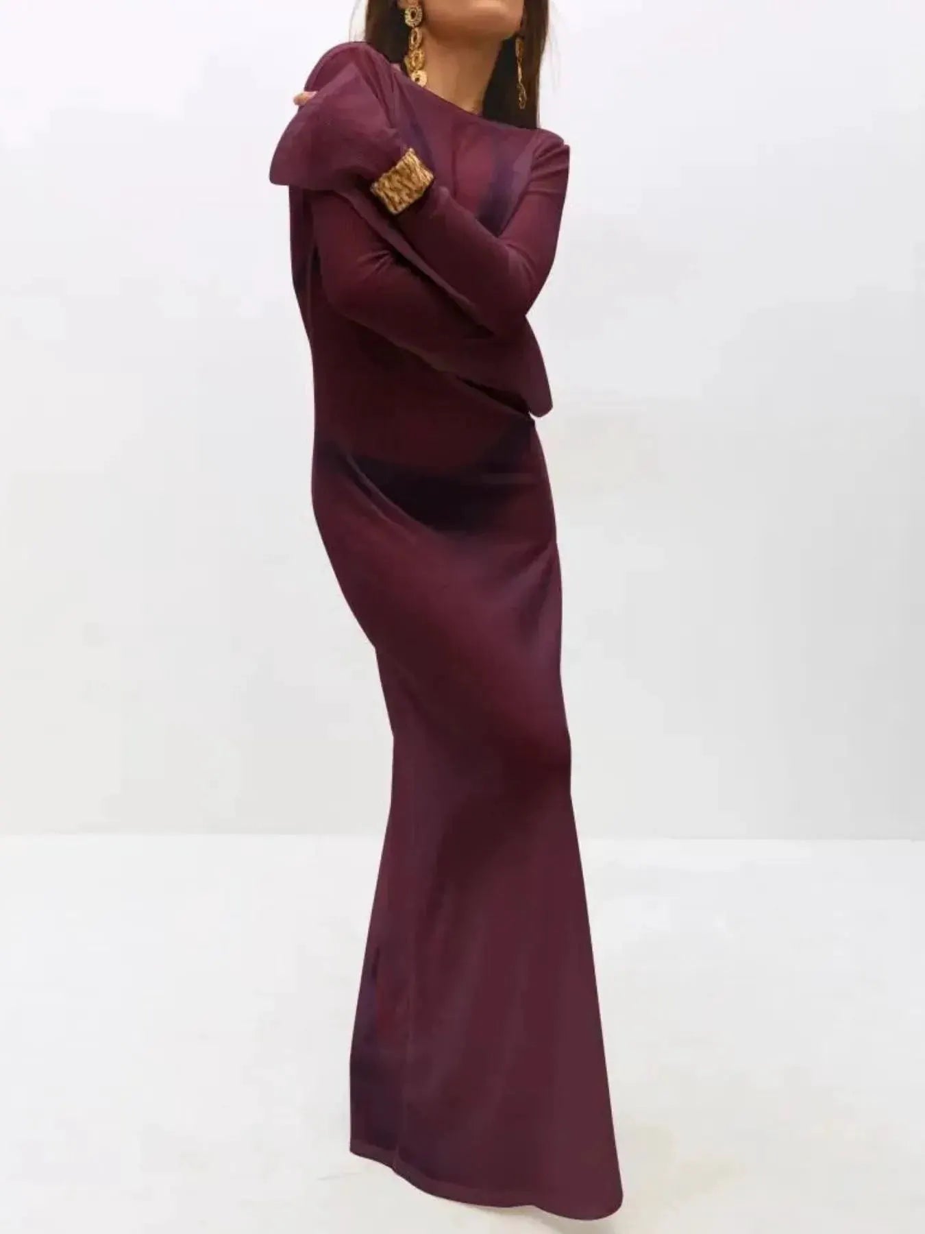 Backless Long Sleeve Maxi Cover-Up by Partner Labels