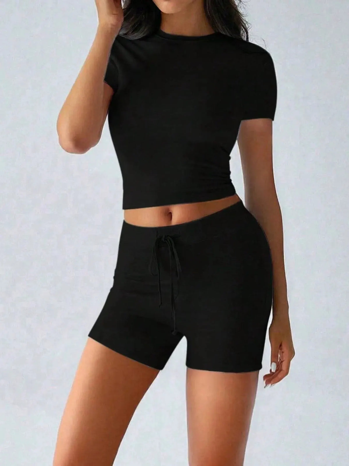 Round Neck Short Sleeve Top and Shorts Set by Partner Label