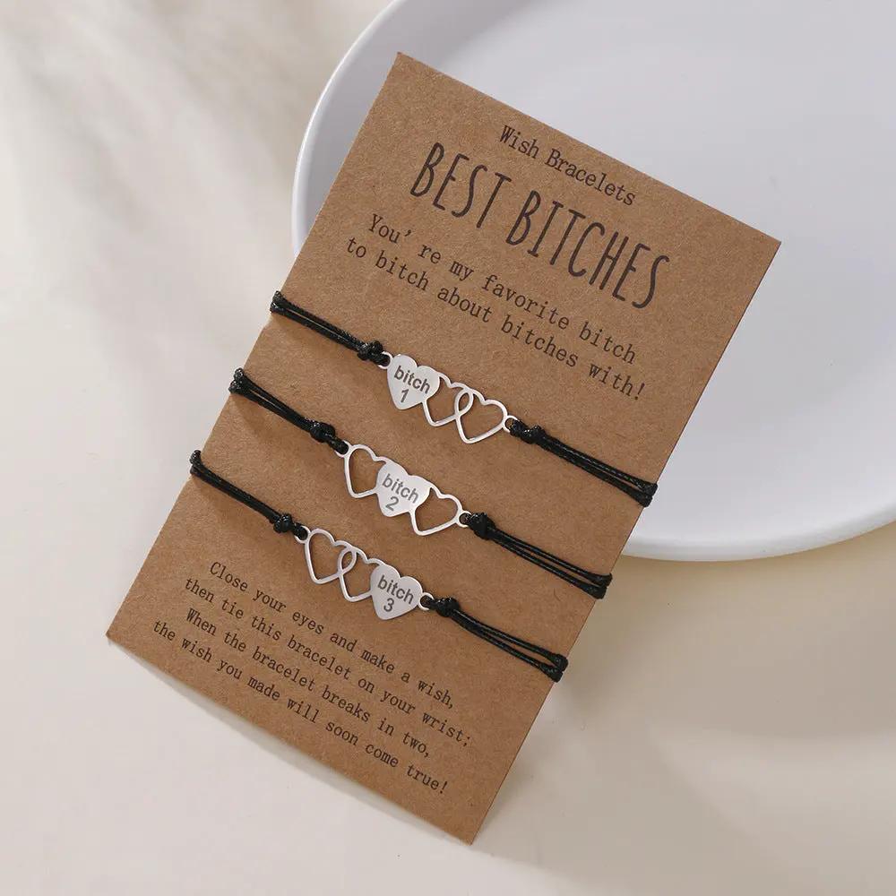 Best Bitch Card Bracelet Creative Stainless Steel Love Woven Bracelet by Maiden-Art