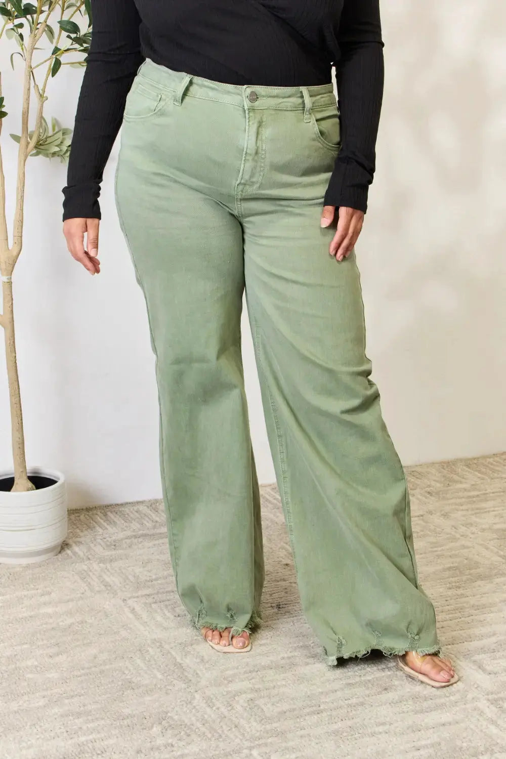 RISEN Full Size Raw Hem Wide-Leg Jeans by RISEN