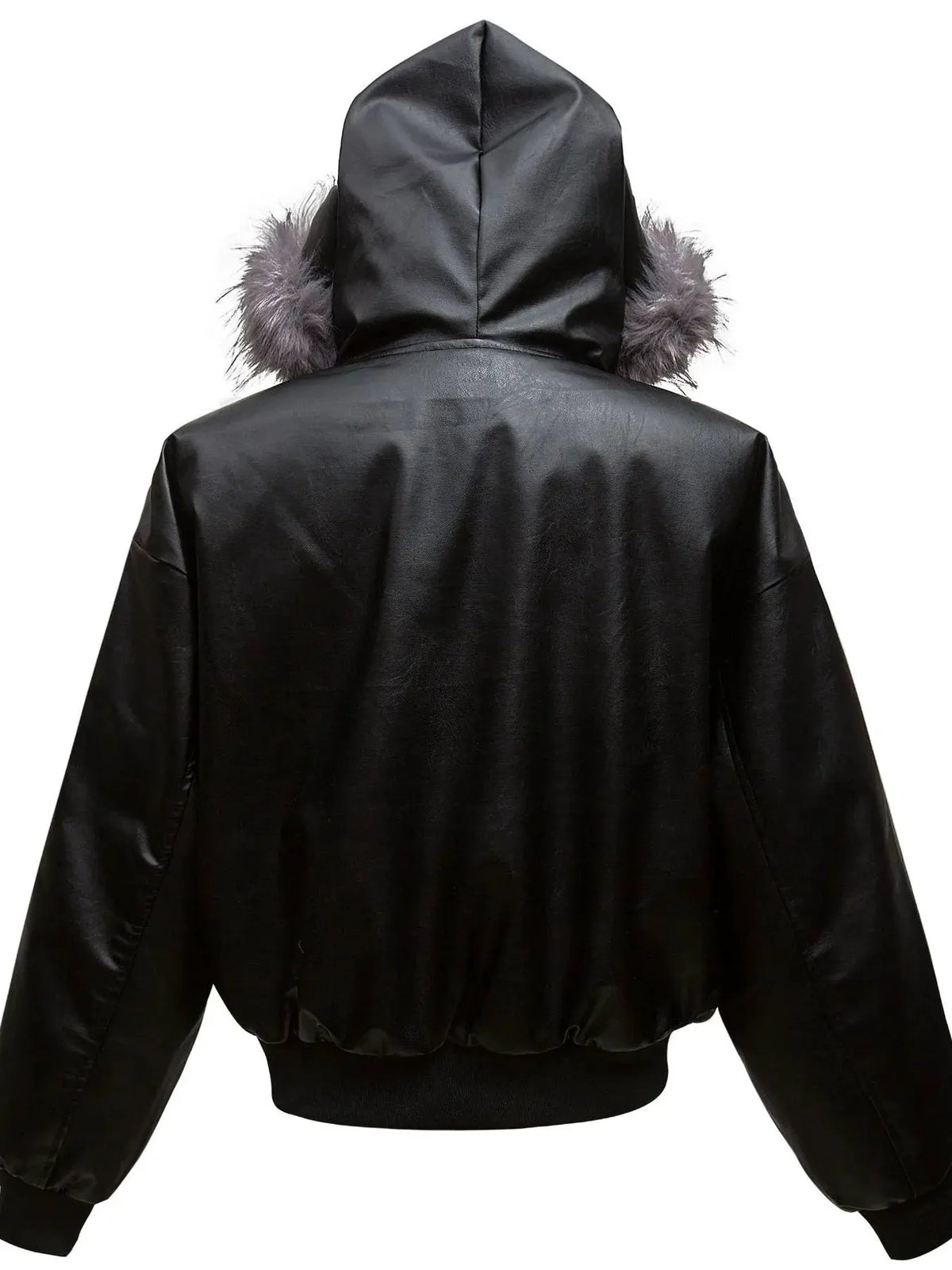 Men's Leather Bomber Jacket with Faux Fur Hood by Partner Label