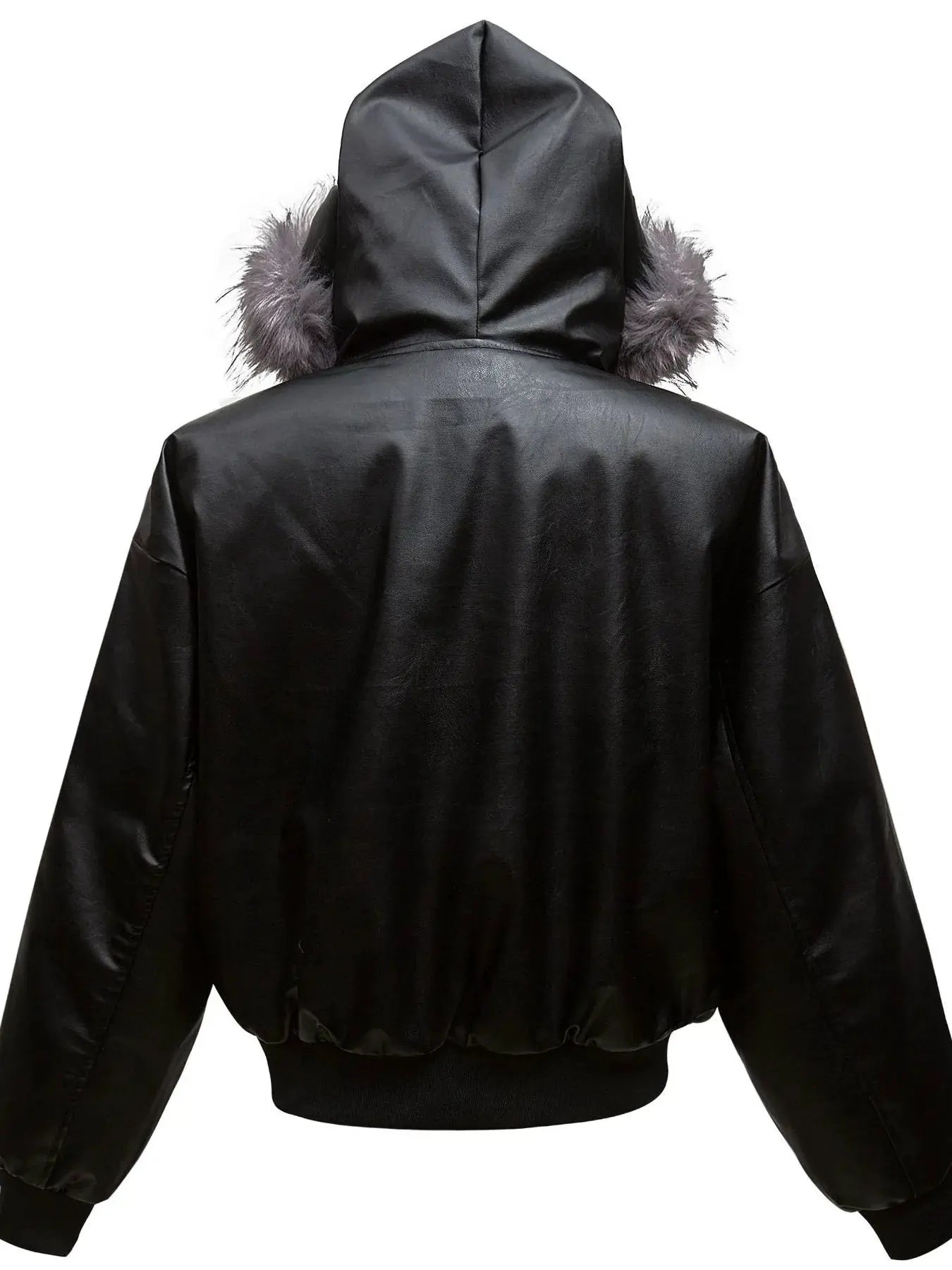 Men's Leather Bomber Jacket with Faux Fur Hood by Partner Label