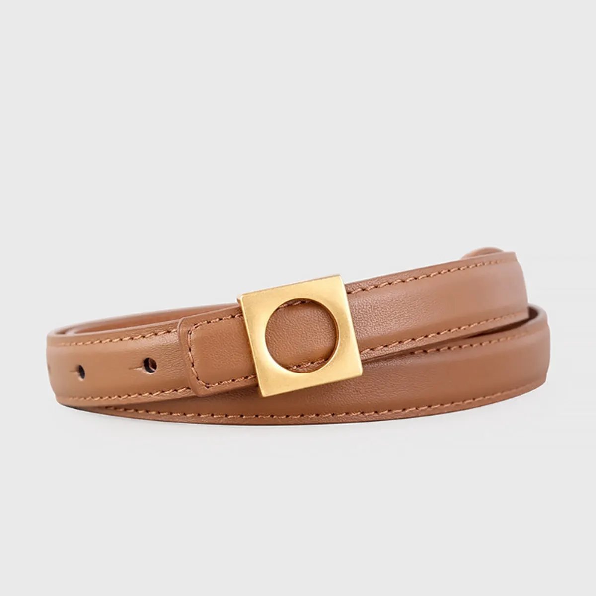 Square Buckle Skinny Leather Belt by Trendsi