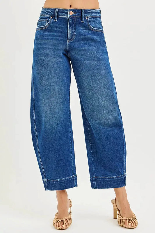 RISEN Mid Rise Crop Barrel Jeans by RISEN