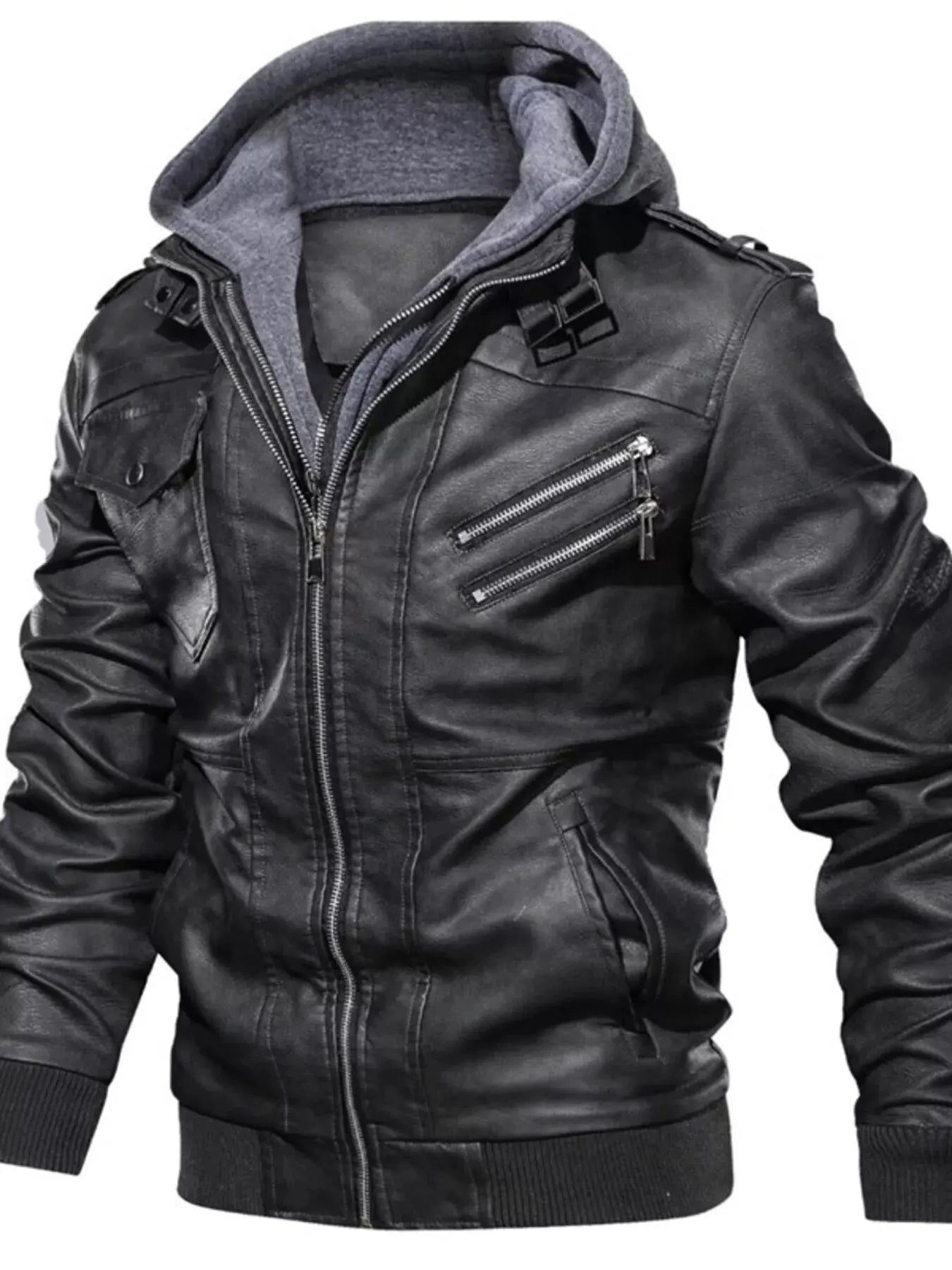 Men's Full Size Hooded Faux Leather Moto Jacket Plus Size by Partner Label
