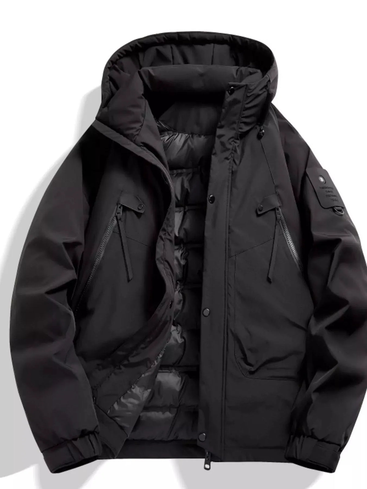 Men's Plus Size Hooded Snap Down Jacket by Partner Label