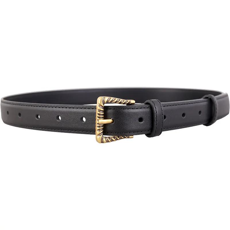 Leather Belt with Textured Gold Buckle by Trendsi