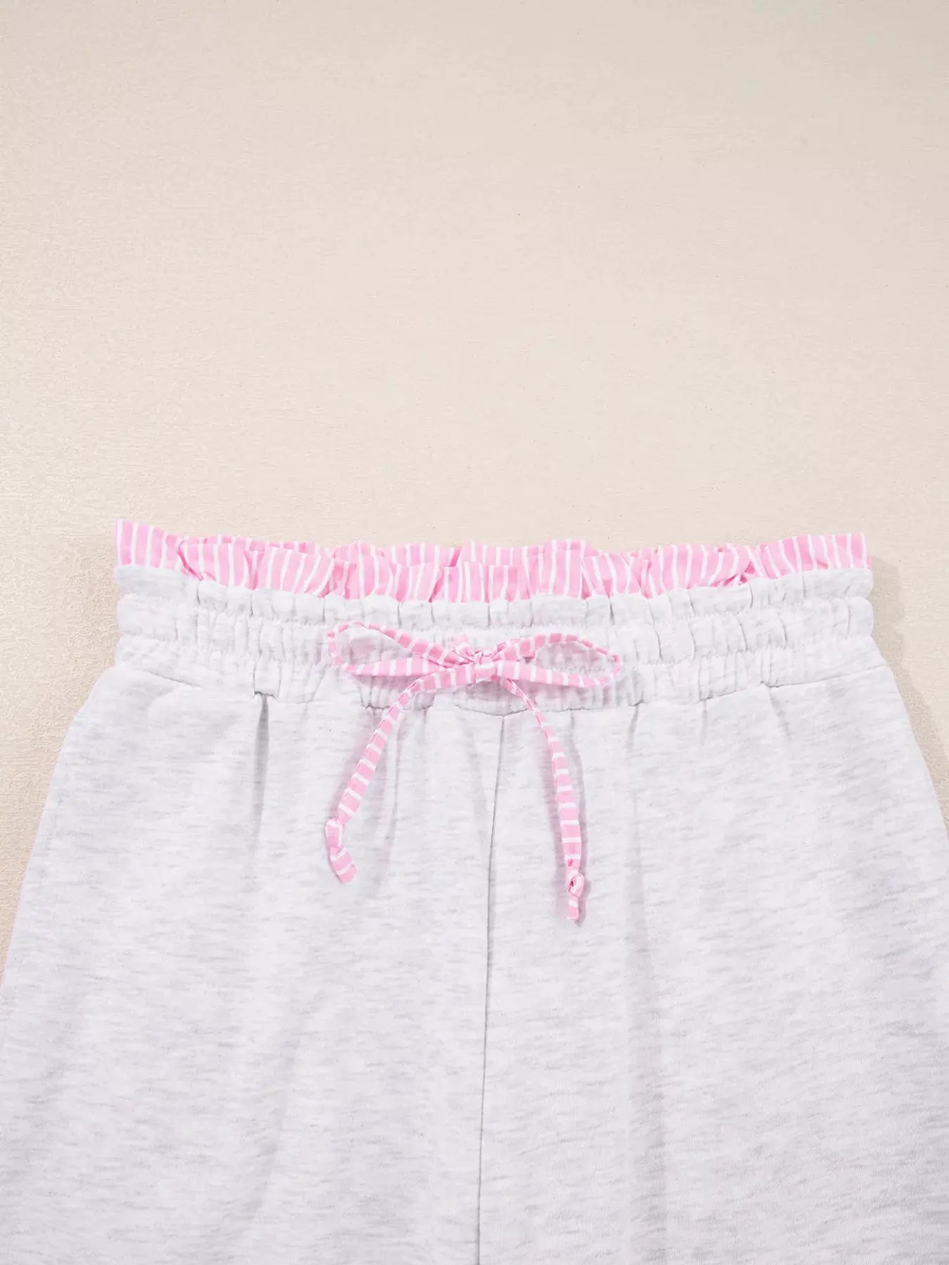 Contrasted Trim Frilled Collar Drop Shoulder Top and Drawstring Pant Set by Partner Labels