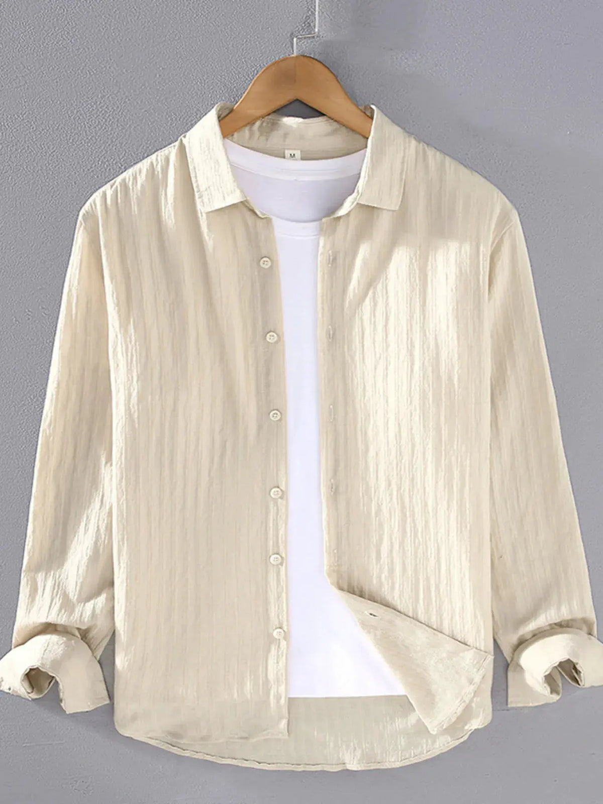 Men's Plus Size Textured Button Up Long Sleeve Shirt by Trendsi
