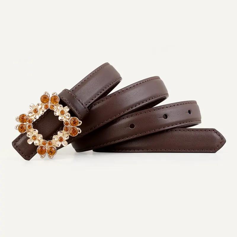 Rhinestone Buckle Leather Belt by Trendsi