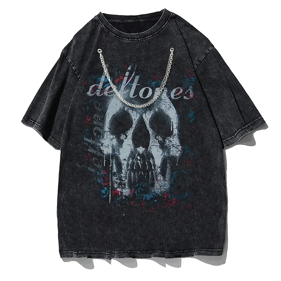 Hip-Hop Skull T-Shirt Men Vintage Harajuku Y2K Streetwear Black Cotton Tee by Vimost Shop