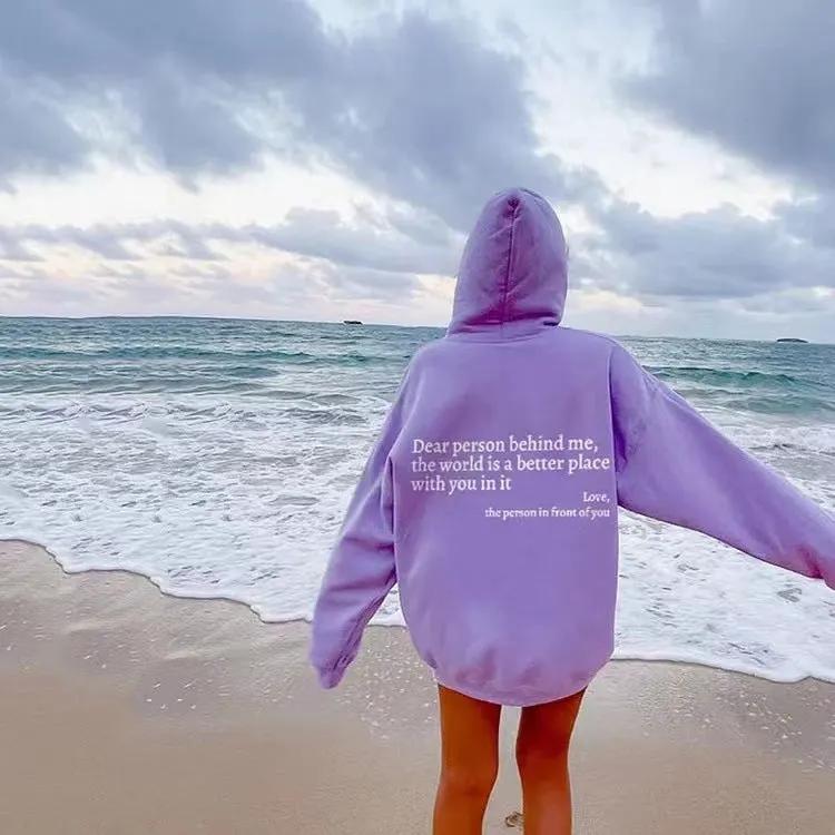 Dear Person Behind Me,the World Is A Better Place,with You In It,love,the Person In Front Of You,Women's Plush Letter Printed Kangaroo Pocket Drawstring Printed Hoodie Unisex Trendy Hoodies by Maiden-Art